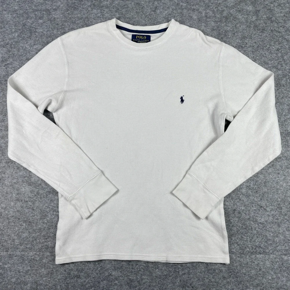 Polo Ralph Lauren Thermal Shirt Mens M White Waffle Knit Long Sleeve Pony